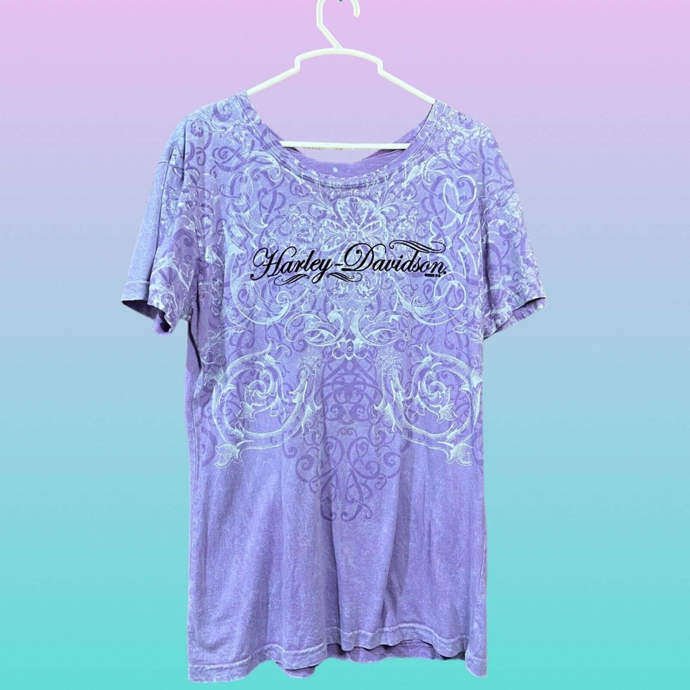 Harley Davidson Women Size Large Purple Graphic Tee Shirt Tibbys Sandusky, OH